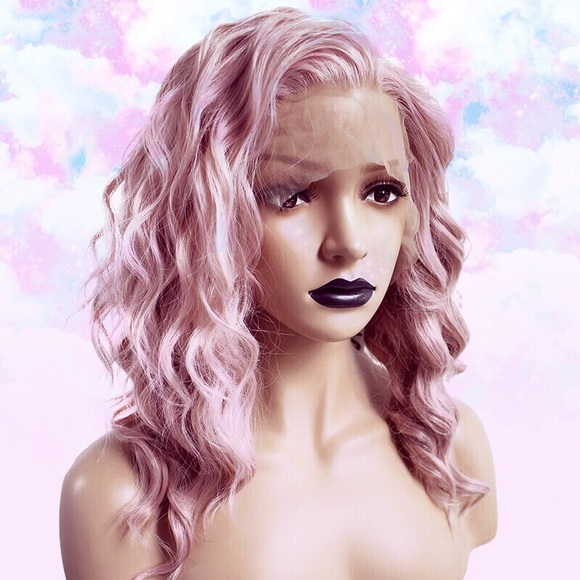 Curly Pink Wig Medium Length - Picture 3 of 8